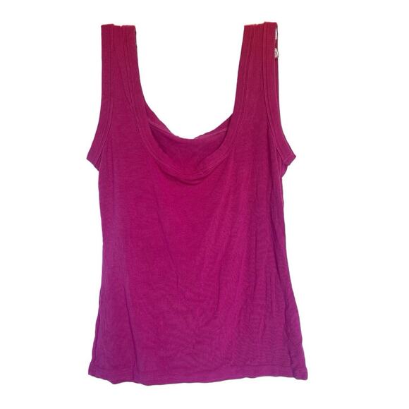 Easy Gala Women’s Tank Size Large Magenta Ribbed Square Neck Backless - Picture 2 of 5